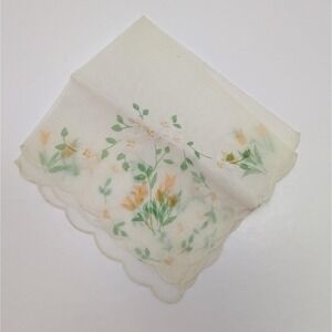 Elegant Ivory Vintage Handkerchief With Yellow Floral Trim